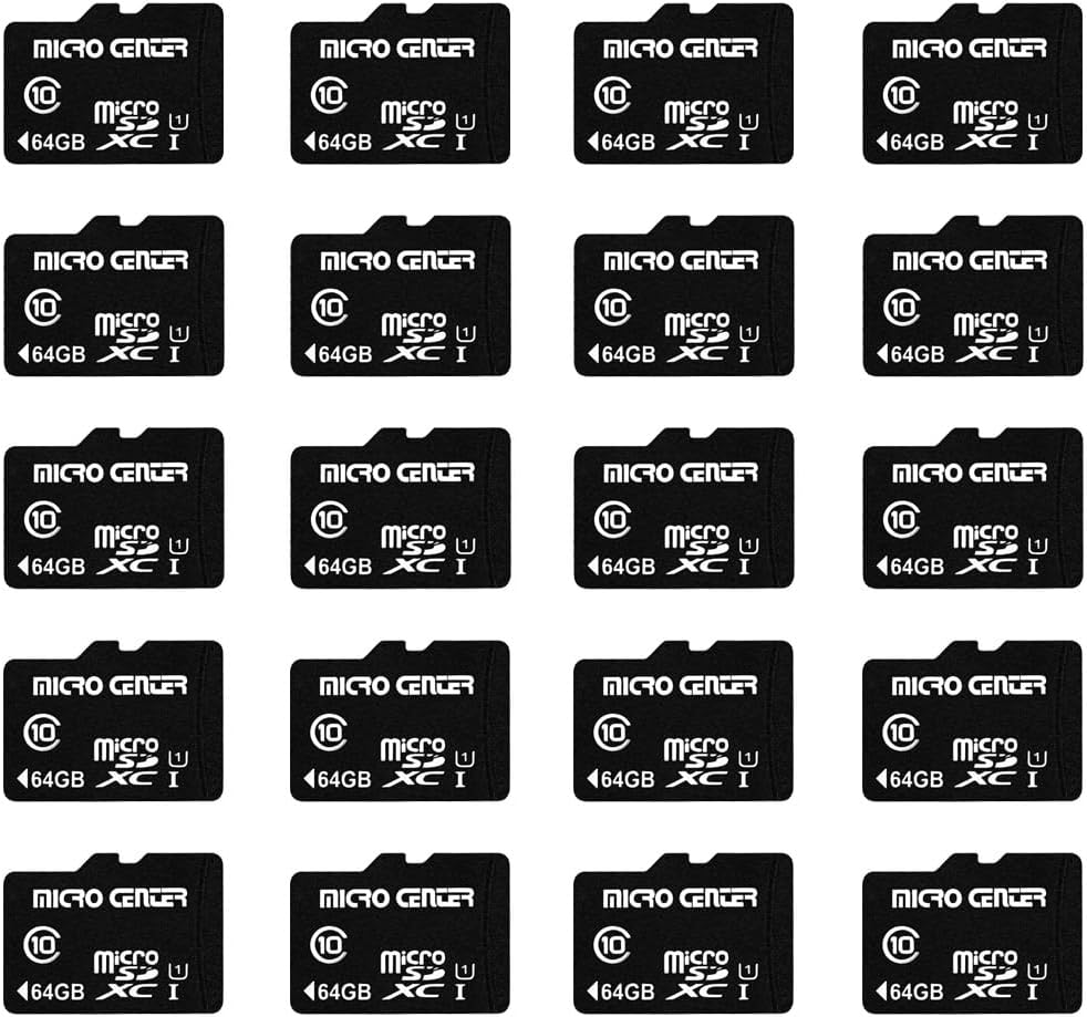 Micro Center 64GB Class 10 Micro SDXC Flash Memory Card 20 Pack with Adapter for Mobile Device Storage Phone, Tablet, Drone & Full HD Video Recording - 80MB/s UHS-I, C10, U1 (20 Pack)