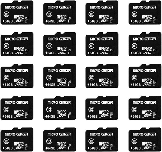 Micro Center 64GB Class 10 Micro SDXC Flash Memory Card 20 Pack with Adapter for Mobile Device Storage Phone, Tablet, Drone & Full HD Video Recording - 80MB/s UHS-I, C10, U1 (20 Pack)