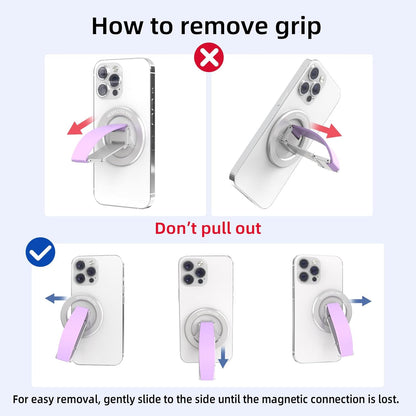 RESPECTED-BRO-Magnetic-Phone-Grip-Stand, Magnetic Phone Ring Holder Kickstand with Silicone Finger Strap, Compatibility for iPhones, Androids, and More (Purple)