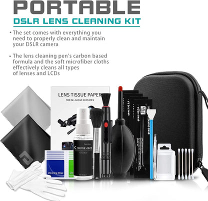 Professional Camera Cleaning Kit (with Waterproof Case),Including Cleaning Solution/5 APS-C Cleaning Swabs/Lens Pen/Air Blower/Cleaning Cloth for DSLR Cameras(Canon,Nikon,Sony)