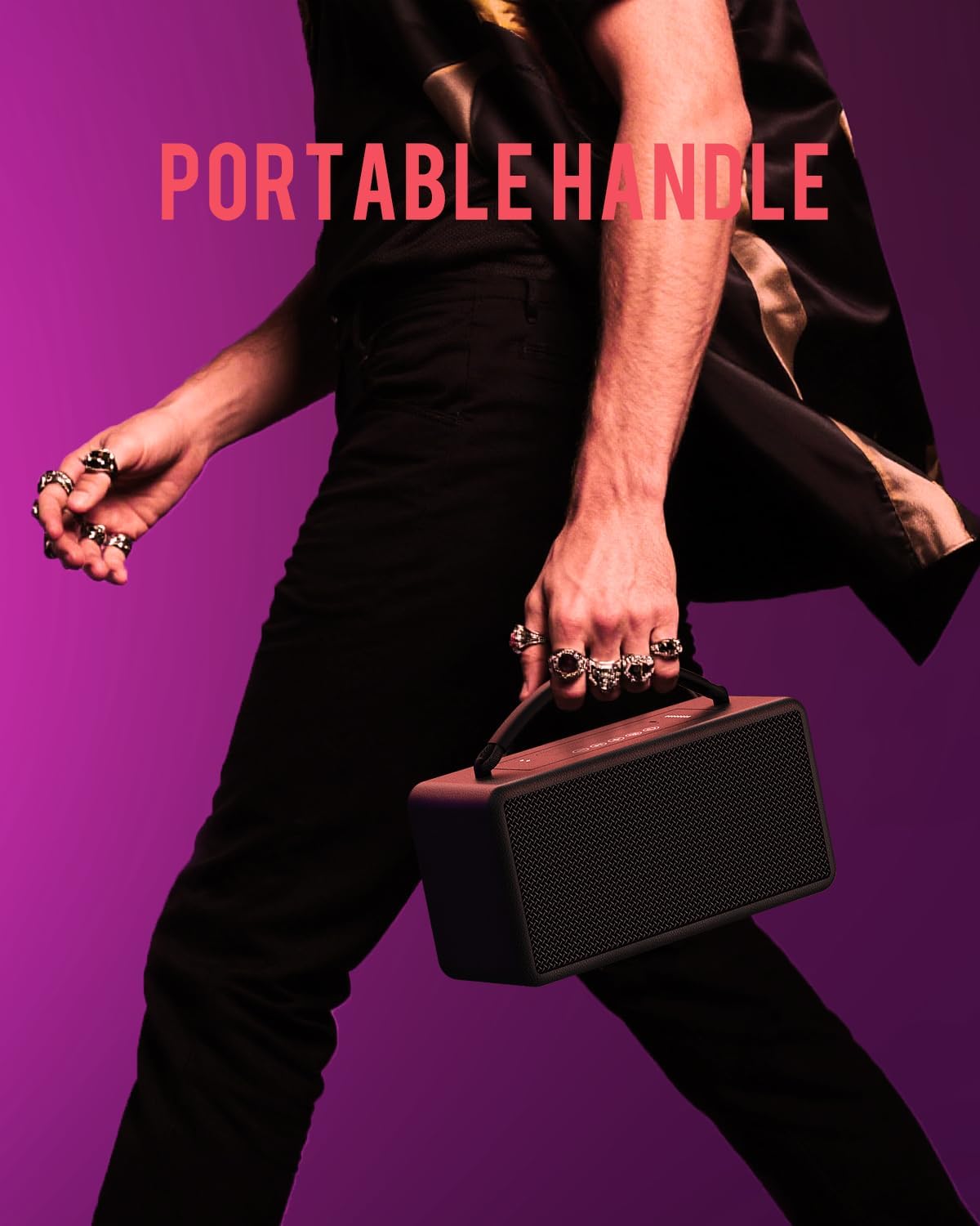 DINDIN Portable Bluetooth Speaker: 80W (Peak), 20H Playtime, Loud Wireless Wood Speakers with Bass, AUX and USB Input, Subwoofer, TWS Pairing, Vintage Speaker for Outdoor, Home, Office (Black)