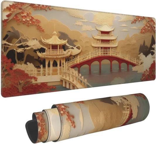 Gaming Mouse Pad, Large Non-Slip Rubber Base Mousepad, Keyboard Mouse Mat, Desk Pad with Stitched Edges, 31.5x11.8inch, Asia Palace