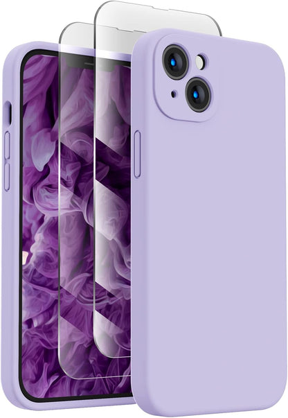 FireNova Designed for iPhone 13 Case, Silicone Upgraded [Camera Protection] Phone Case with [2 Screen Protectors], Soft Anti-Scratch Microfiber Lining Inside, 6.1 inch, Clove Purple