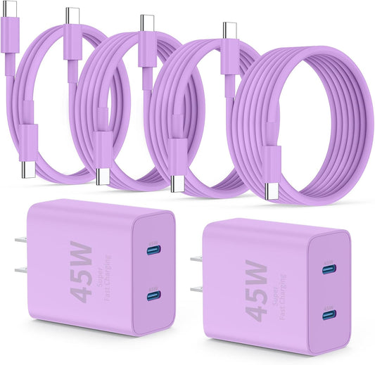 Super Fast Samsung Charger Type C,45W Dual Port USB C Fast Charger Block [2-Pack] & Extra Long 60W 3/6/6/10FT USB C Cable - PD Quick Charging 3.0 for Samsung Galaxy S25 Ultra/S24+/S23 iPhone 16