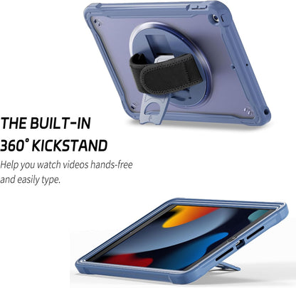 ZenRich Clear Case for iPad 9th/8th/7th Generation 10.2 inch 2021/2020/2019, Shockproof Slim Hard Case with Pencil Holder/360°Rotating Kickstand/Handle/Carrying Strap, LavenderGrey