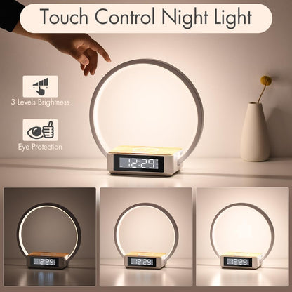 Wireless Charging Station with Alarm Clock,Bedside Lamp with Sunrise Wake-Up Light,Wireless Phone Charger,Touch Table Lamp with 3 Brightness Levels,Idea Gifts for Women,Men,Teens,Adults