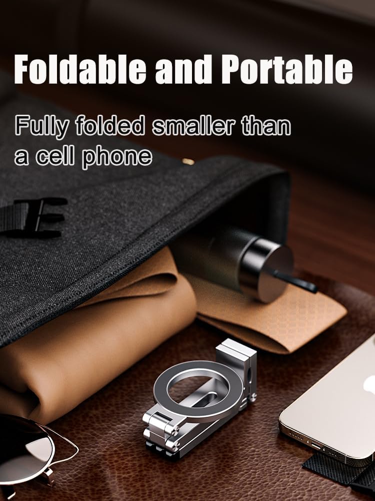 Magnetic Tripod for iPhone, Multi-Functional 360° Rotating Phone Tripod Stand, Clipable, Foldable and Triangular Fixing Airplane Travel Essentials Phone Holder