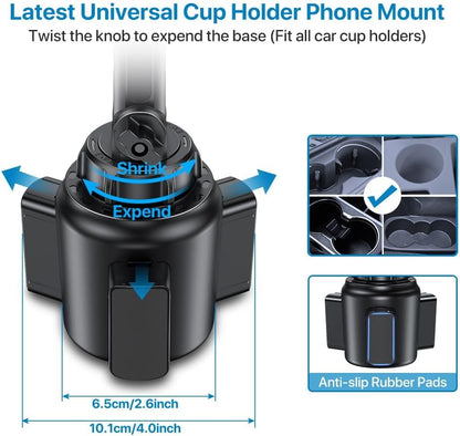 Miracase Cup Phone Holder for Car, [Upgraded Version] Adjustable Long Neck Car Cup Holder Phone Mount Cradle Friendly Compatible with iPhone Samsung Google and All Smartphones, Silver