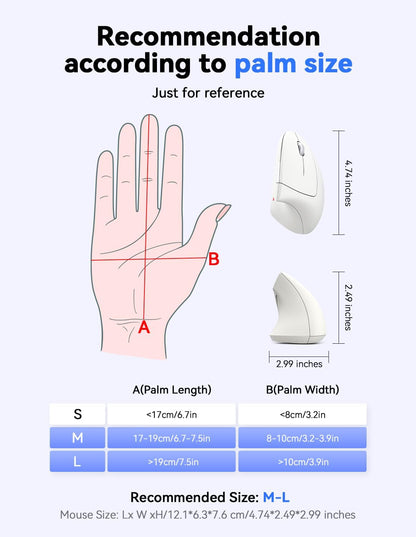 TECKNET Ergonomic Mouse, 4800 DPI Wireless Vertical Mouse with 5 Adjustable DPI Levels, 6 Buttons, 2.4GHz Optical Carpal Tunnel Mouse for Laptop, Desktop, PC, MacBook - White