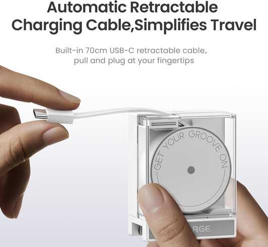 Retractable 65W USB C Charger, GaN Power Wall Charger with Retractable Cable, 2 Devices PD Fast Charging for MacBook Pro/Air, iPhone 16,Pixel Book, iPad Pro (White)