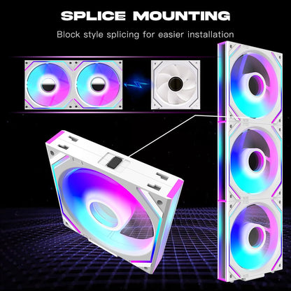Jungle Leopard Interstellar V2 120mm Case Fan Infinity Mirror Module Daisy-Chain ARGB Fan Triple Pack with Controller Suitable for Computer Case & 360mm AIO Cooler(White-3pack)