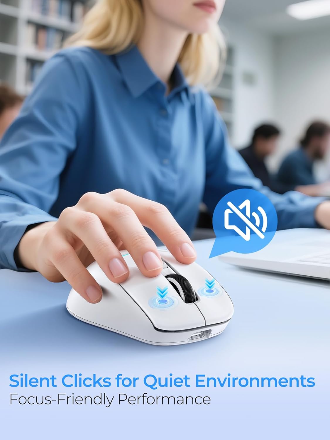 R108 Wireless Bluetooth Mouse – Dual Bluetooth ＆ 2.4GHz USB Receiver, 4 DPI Levels (1000–3200), USB-C Rechargeable, Ergonomic Right-Hand Grip, Silent Click, for Computer/Mac/Laptop - White