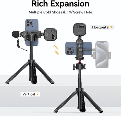 ULANZI MA33 Metal Phone Tripod Mount with Arca Port & 2 Cold Shoes, 360° Adjustable Smartphone Tripod Adapter Cell Phone Stand Holder Phone Clamp Suitable for iPhone 15 pro/14/13/12/Samsung