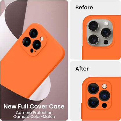 FireNova Designed for iPhone 15 Pro Case, Silicone Upgraded [Camera Protection] Phone Case with [2 Screen Protectors], Soft Anti-Scratch Microfiber Lining Inside, 6.1 inch, Neon Orange