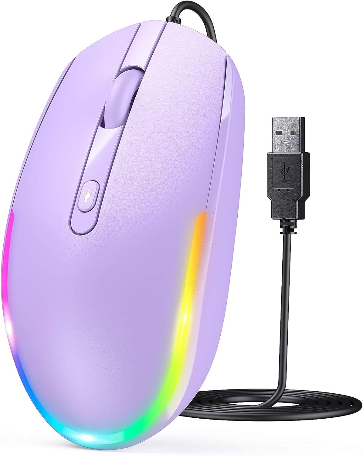 Seenda Wired Mouse - USB Computer Mouse with RGB Backlit Optical LED, Attached USB Cord for Laptops, Notebooks, Chromebook - Purple