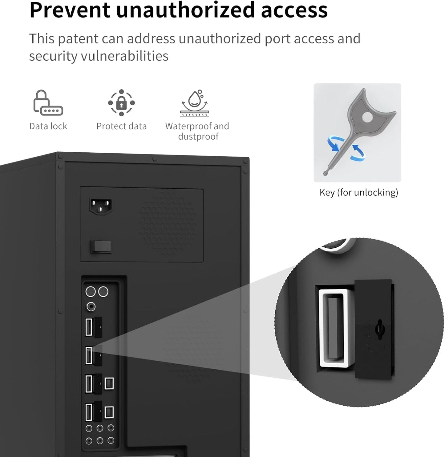 24PCS USB Metal Port Lock Blocker with 2 Keys - Secure USB-A Port Protector for PC/Laptop, Anti-Theft Data Security Lock, Dust & Moisture Proof Cover, Removable Type-A Connector Black