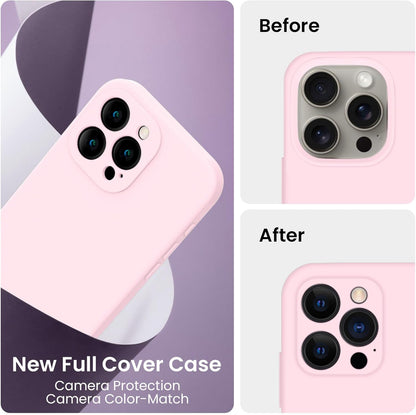 FireNova Designed for iPhone 15 Pro Case, Silicone Upgraded [Camera Protection] Phone Case with [2 Screen Protectors], Soft Anti-Scratch Microfiber Lining Inside, 6.1 inch, Chalk Pink