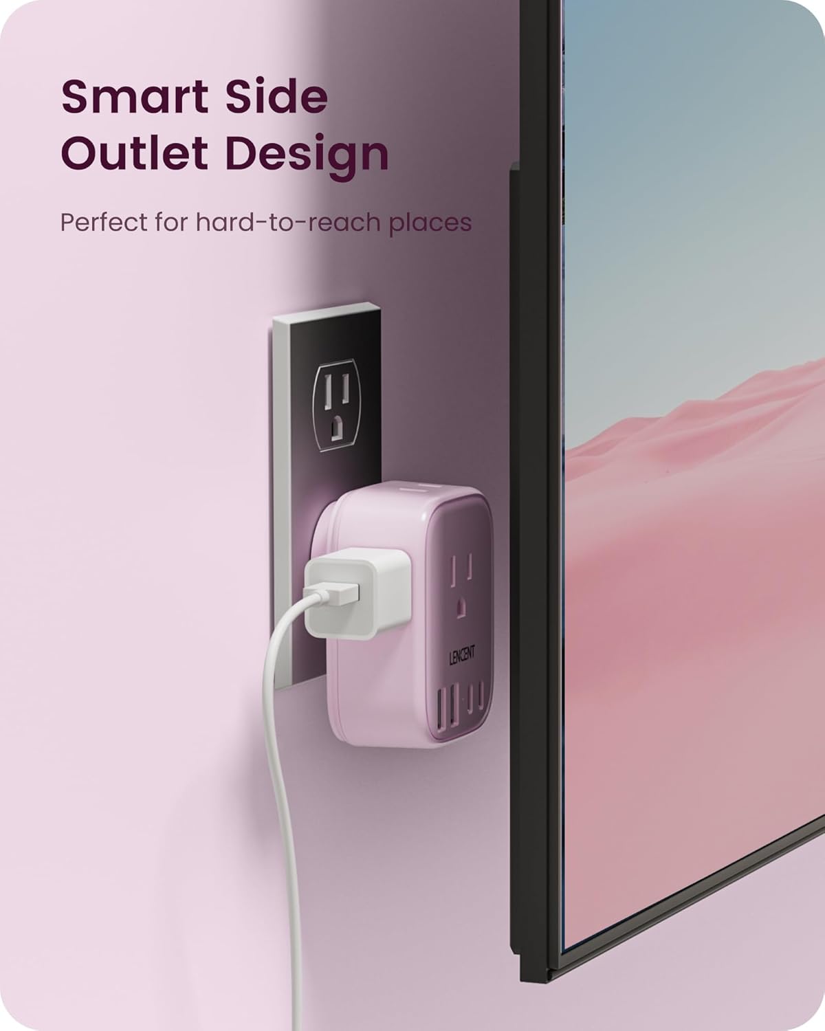 LENCENT Multi Plug Outlet Extender with USB C, 4 AC Electrical Outlet Expander with 4 USB Charger Cube, Small Multiple Wall Tap Plug Splitter for Home Office Travel Cruise Dorm Essentials- Pink