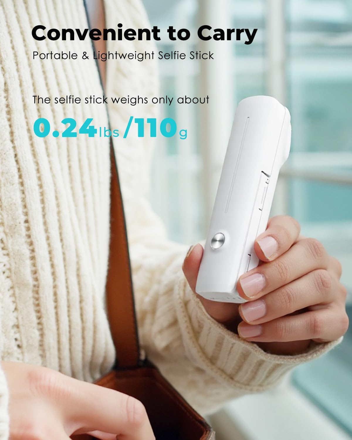 Viozon Portable Selfie Stick, Lightweight Extendable Stainless Steel Tube,All-in-One Compact Selfie Stick with Wireless Remote Compatible with 4-7" iPhone/Android Phones for Vlog/Travel/Filming, W