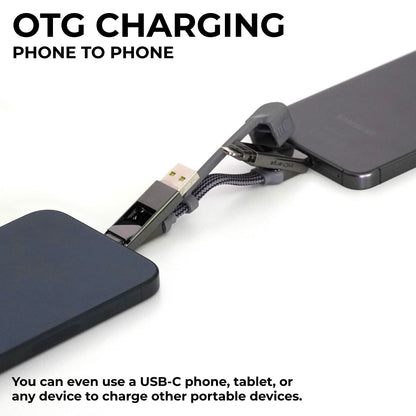 Rolling Square inCharge XS - 240W 4in1 Keyring Cable | Fast Charging & Data Transfer | Universal USB C/Lightning/USB Cable with Metal Housing | N52 Magnets | Eco-Friendly | Gray