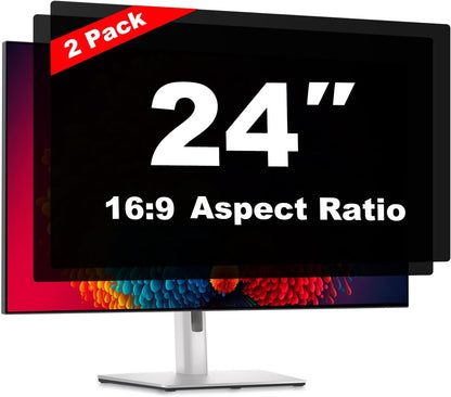 24 Inch Computer Privacy Screen Shield [2 Pack] for 16:9 Widescreen Desktop Monitor - Anti-Glare Blue Light Privacy Filter and Anti Spy Privacy Screen Protector Film