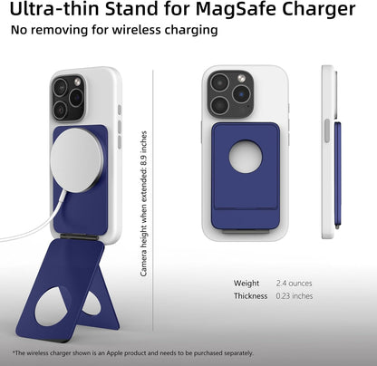 Phone Tripod Stand, Aluminum Alloy Mini Tripod Compatible with Magsafe iPhone 16/15/14/13/12 Series, Foldable Strong Magnetic Phone Stand, Mult-Angle Adjustment Selfie Stick (Navy Blue)