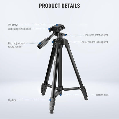 NEEWER Entry Level Version Tripod for Cell Phone & Camera, Metal Lightweight Portable Travel Stand with Cold Shoe Cellphone Holder Mount Compatible with iPhone for Video Recording Filming, TP53