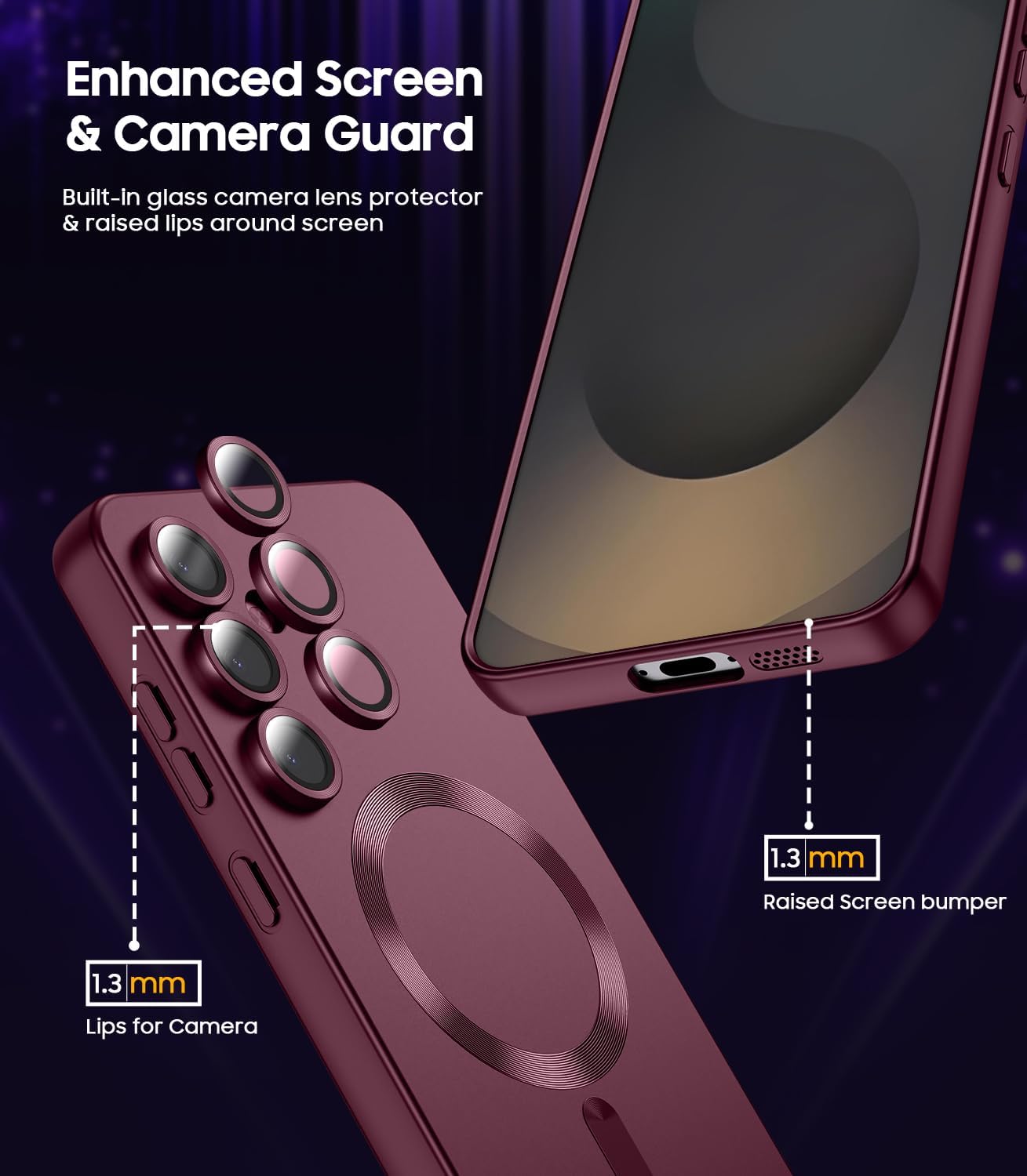 Magnetic for Samsung Galaxy S25 Plus Case [Compatible with MagSafe][Built-in Camera Lens Protector] Slim Soft Silicone Bumper Shockproof Metallic Luster Phone Shell (Burgundy)