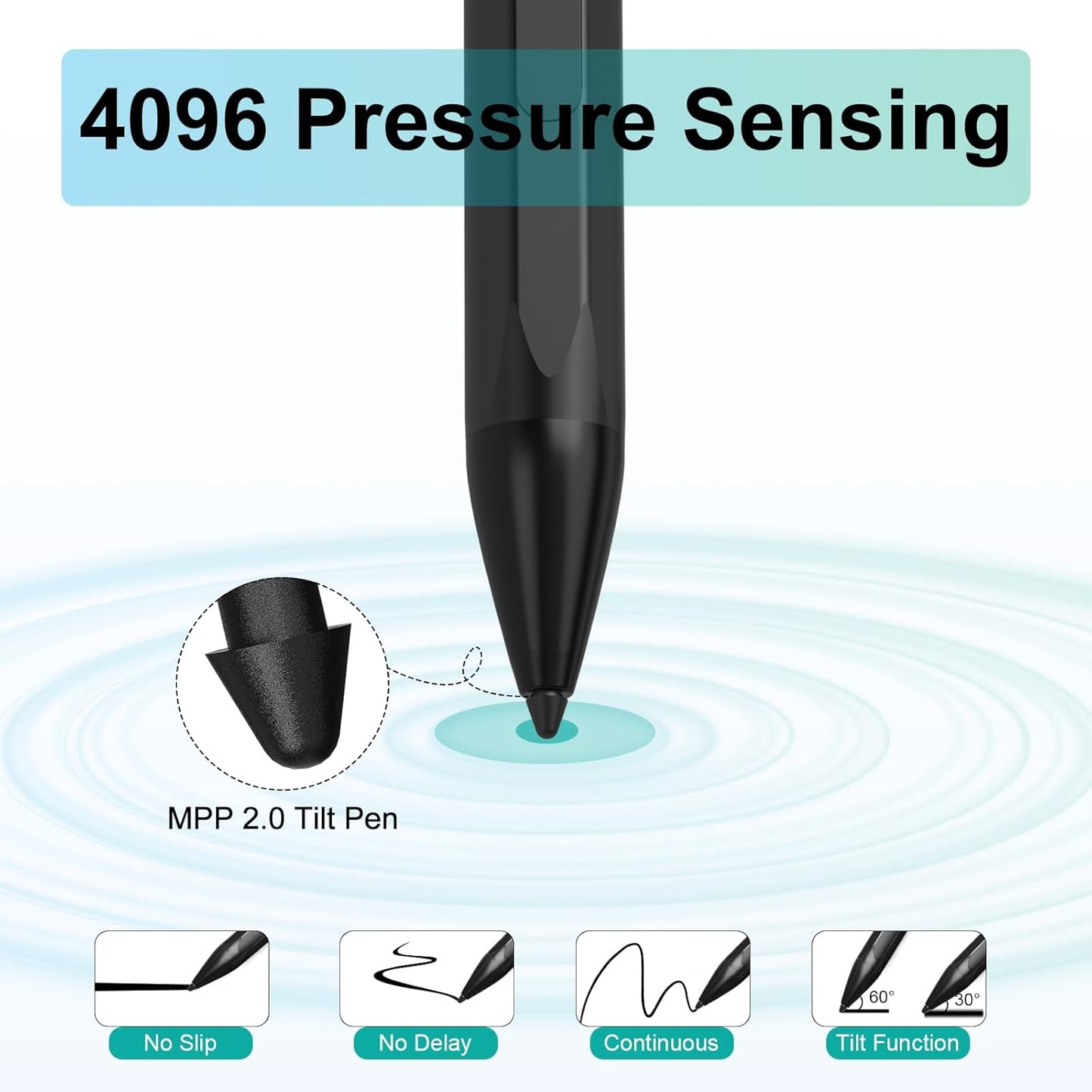 Stylus for HP Envy X360 Pavilion x360 Specter X360 Spectre x2 Envy x2 Touchscreen Laptop Rechargeable MPP 2.0 Tilt Pencil 4096 Pressure Sensitivity Using The Microsoft MPP Protocol, Black