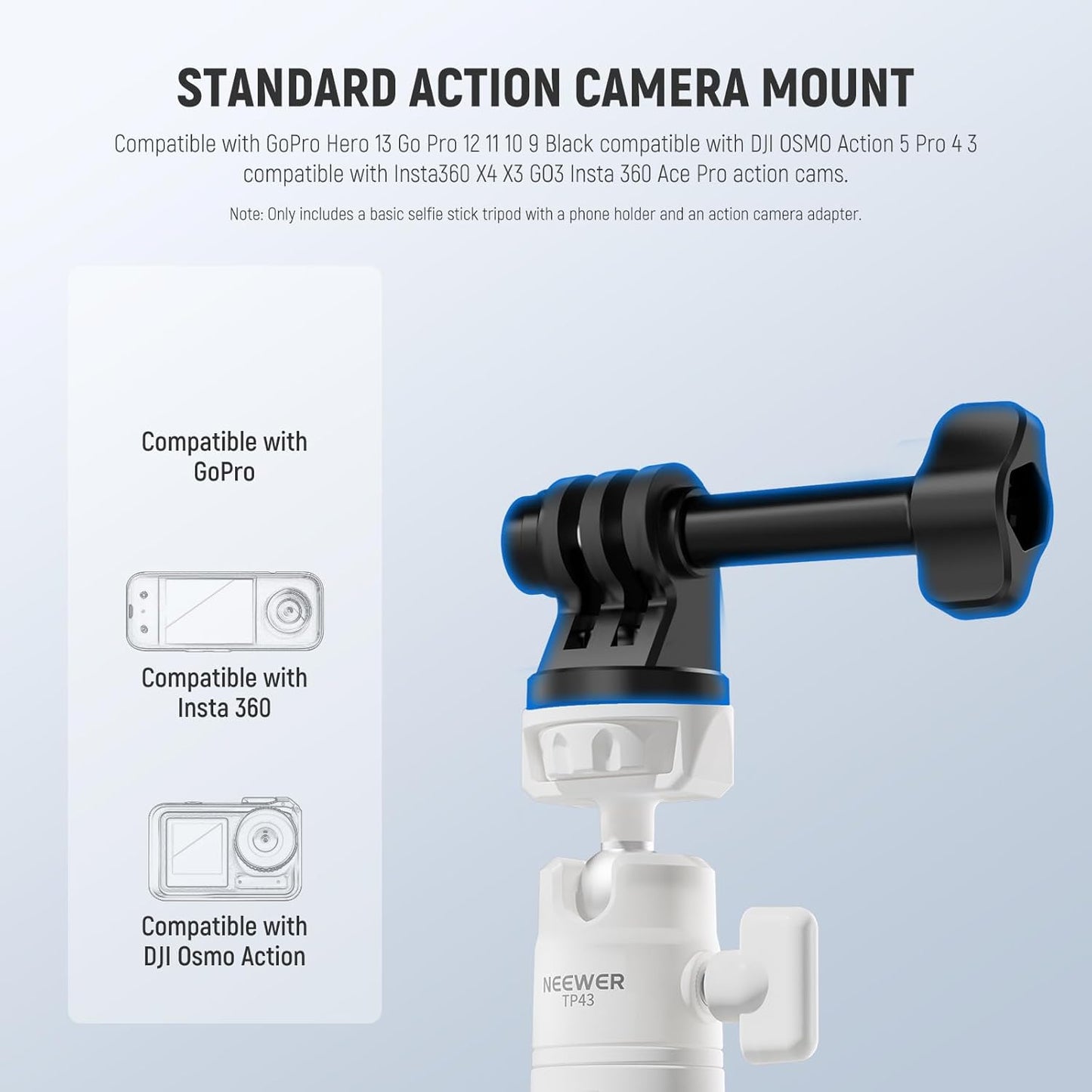 NEEWER Basics Mini Desk Selfie Stick Tripod Compatible with iPhone GoPro Insta360 DJI, Portable Small Camera Webcam Android Cell Phone Holder Ball Head Elevated Axis Video Recording Stand, TP43 White