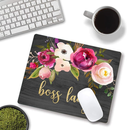 Hokafenle Boss Lady Mouse Pad - Floral Funny Mouse Mat, Square Waterproof, Non-Slip Rubber Base for Office Laptop