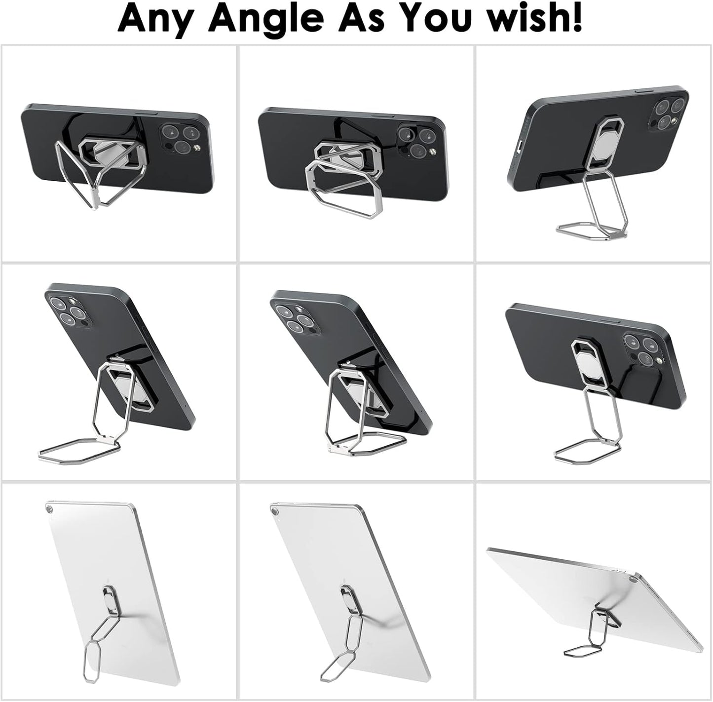 Phone Ring Holder Finger Kickstand, Upgraded 360° Rotation Metal Phone Grip for Magnetic Car Mount Foldable Cell Phone Stand Compatible with Most Smartphones