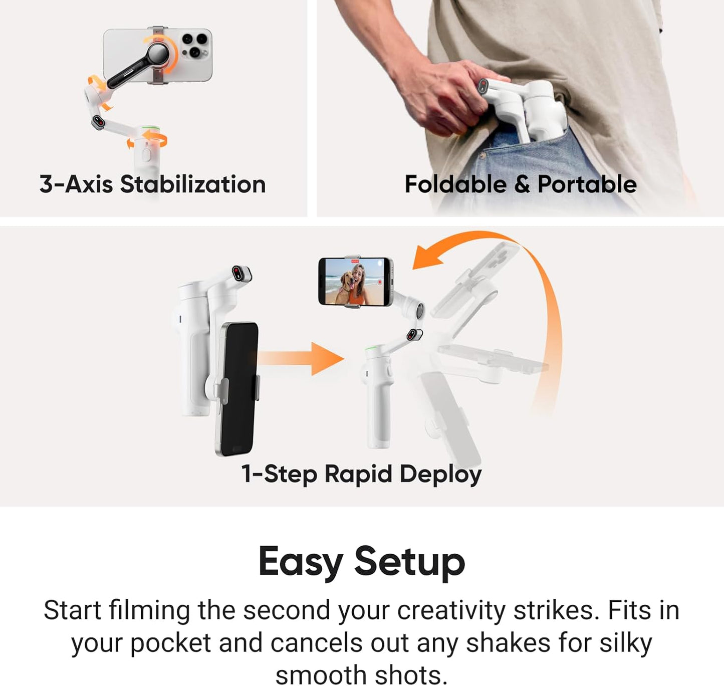 Insta360 Flow 2 Pro Creator Bundle Grey - Foldable AI Phone Gimbal, Apple DockKit, 360º Pan Tracking, Free Tilt Mode, Built-in Tripod/Selfie Stick, Portable Vlog/Travel Stabilizer, Spotlight, MagSafe