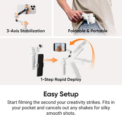 Insta360 Flow 2 Pro White - Foldable AI Phone Gimbal, Track in 200+ iOS Apps, Multi-Person & 360 Pan Tracking, Built-in Tripod/Selfie Stick, iPhone/Android Stabilizer