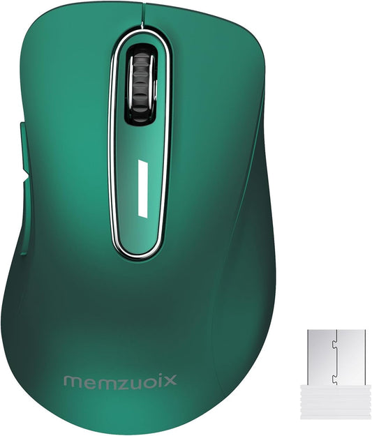 memzuoix 2.4G Wireless Mouse, 1400 DPI Computer Mice USB Receiver, Portable Wireless USB Mouse Battery Powered Cordless Mice for Laptop, PC, Desktop, 5 Buttons (Dark Green)