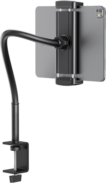Tablet Stand for Desk, Gooseneck iPad Holder Clamp Mount, 360° Adjustable Arm Mount for iPad Pro/Air/Mini, Kindle Fire, Galaxy Tabs, 4.7"-13.5" Tablets, for Kitchen, Work, Video Call, Bed