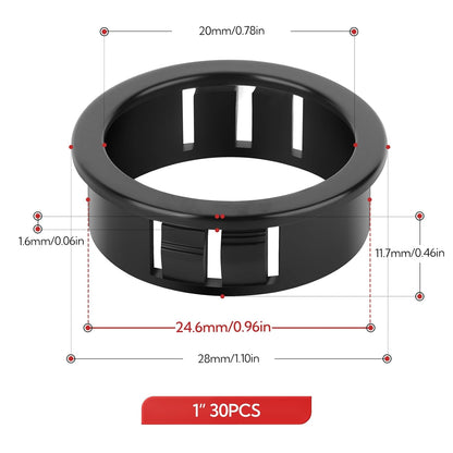 30PCS 1" Black Cable Snap Bushing Grommet, Snap in Cord Bushing Protect Cables