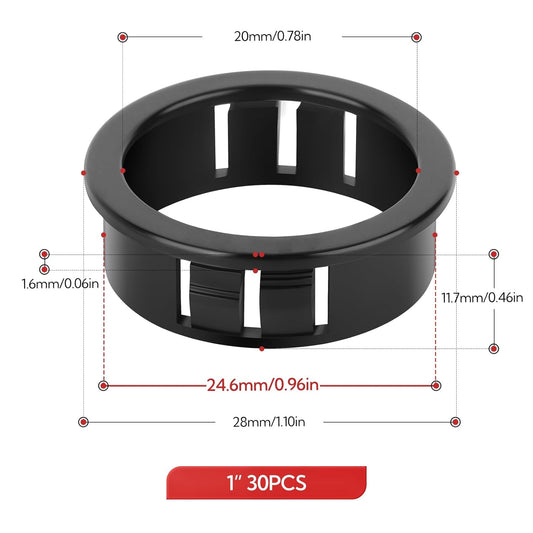 30PCS 1" Black Cable Snap Bushing Grommet, Snap in Cord Bushing Protect Cables