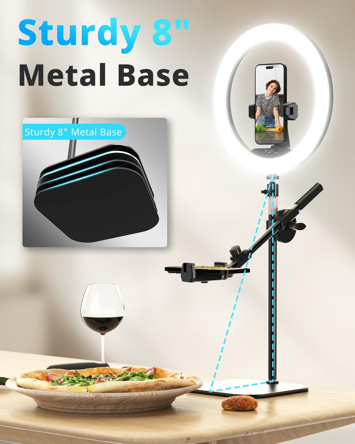 UBeesize 12" Desk Ring Light with Stand and Phone Holder, Overhead Phone Mount for Video Recording, Zoom Meeting, Live Streaming, Tiktok, YouTube，Compatible with iPhone, Android, Cameras