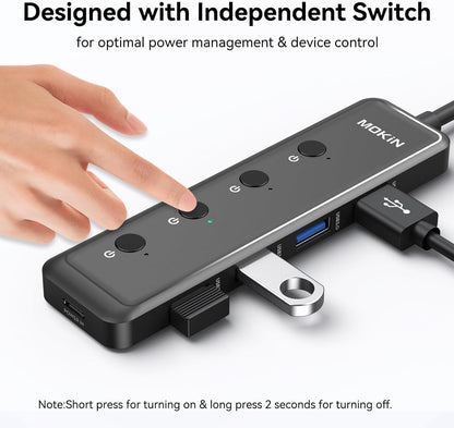 MOKiN USB 3.0 Hub, 5-Port Ultra Slim Data USB Extender with 4*USB A 3.0 Ports + USB C Power Port for Laptop, Chromebook, Dell Acer and More, 2FT Extended Cable…