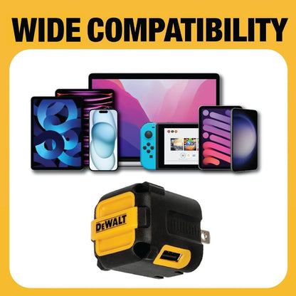 DEWALT 2-Port USB Wall Charger + 6 FT Type C to USB Cable, Dual 5V/2.1A Power AC Adapter w/Fast Charging Cord Type C, Fast Charging Block Cube for iPhone 15/14/13 Pro Max Samsung Galaxy Google Pixel