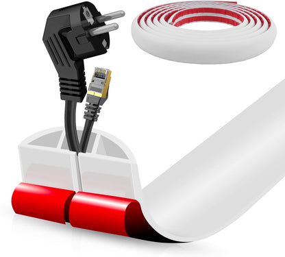 Floor Cord Cover Self Adhesive Cord Hider,10FT Cable Management, Extension Strip Protector for Wires, Prevent Cable Trips for Offices, Gyms, Exhibitions Cavity:0.51"(W) x 0.3"(H) White