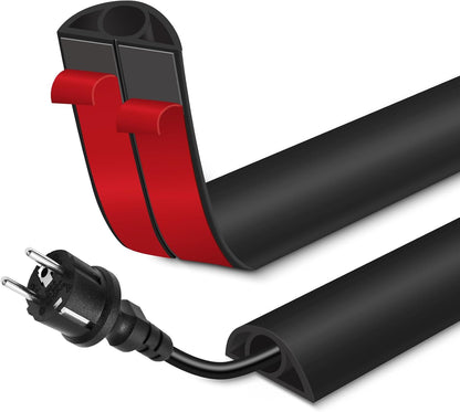 Floor Cord Cover for Wires on Floor Self Adhesive Cord Hider Floor Cable Management Wire Covers for Cords Protector Prevent Cable Trips Cord Cavity W 0.32" x H 0.32", Black, 10Ft