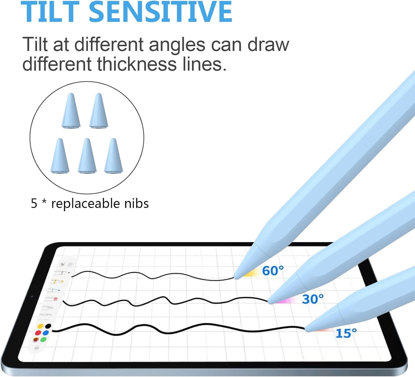 Stylus Pen for iPad 2018-2023 with Palm Rejection, Active Pencil for iPad 10th/9th/8th/7th/6th Generation, for iPad Pro 11/12.9 inch, for iPad Air 5th/4th/3th, for iPad mini 6th/5th Gen(Sky Blue)