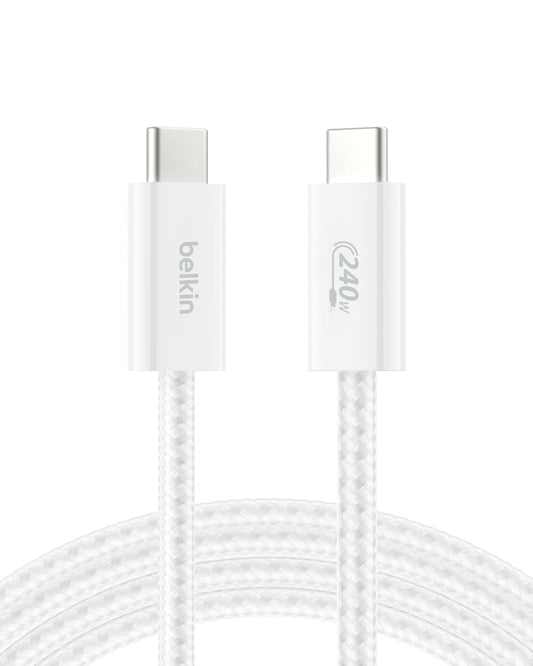 Belkin USB C to USB C Cable, 6.6ft, 240W - Type C Charger, iPhone Charger Cord, Soft, Braided, Flexible for iPhone 17, Galaxy S25, Pixel 10, MacBook, Chromebook, iPad Pro, Switch Steam Deck – White