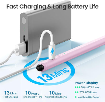 Stylus Pen for iPad(2025-2018),13 mins Fast Charge Pencil with Tilt Sensitivity and Palm Rejection for iPad A16/10/9/8/7/6,Air 13"/11"/M3/M2/5/4/3,Pro 11"/13"/12.9"/M4/M2/M1,Mini 7/6/5, Pink