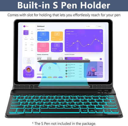 Keyboard Case for Samsung Galaxy Tab A9 Plus 5G 11 inch 2023 (SM-X210/X216/X218), 7 Color Backlit Detachable Keyboard Bluetooth, Smart Folio Cover with S Pen Holder for Galaxy Tab A9+ 11"（Dark Blue