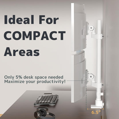 Dual Monitor-Arm Heavy Duty Ultrawide - 24-57 inch Vertical Dual Monitor Mount, Adjustable Stacked Double Monitor Desk Mount Stand, Max Load 59.4 lbs (per Screen), VESA 75/100 mm, White