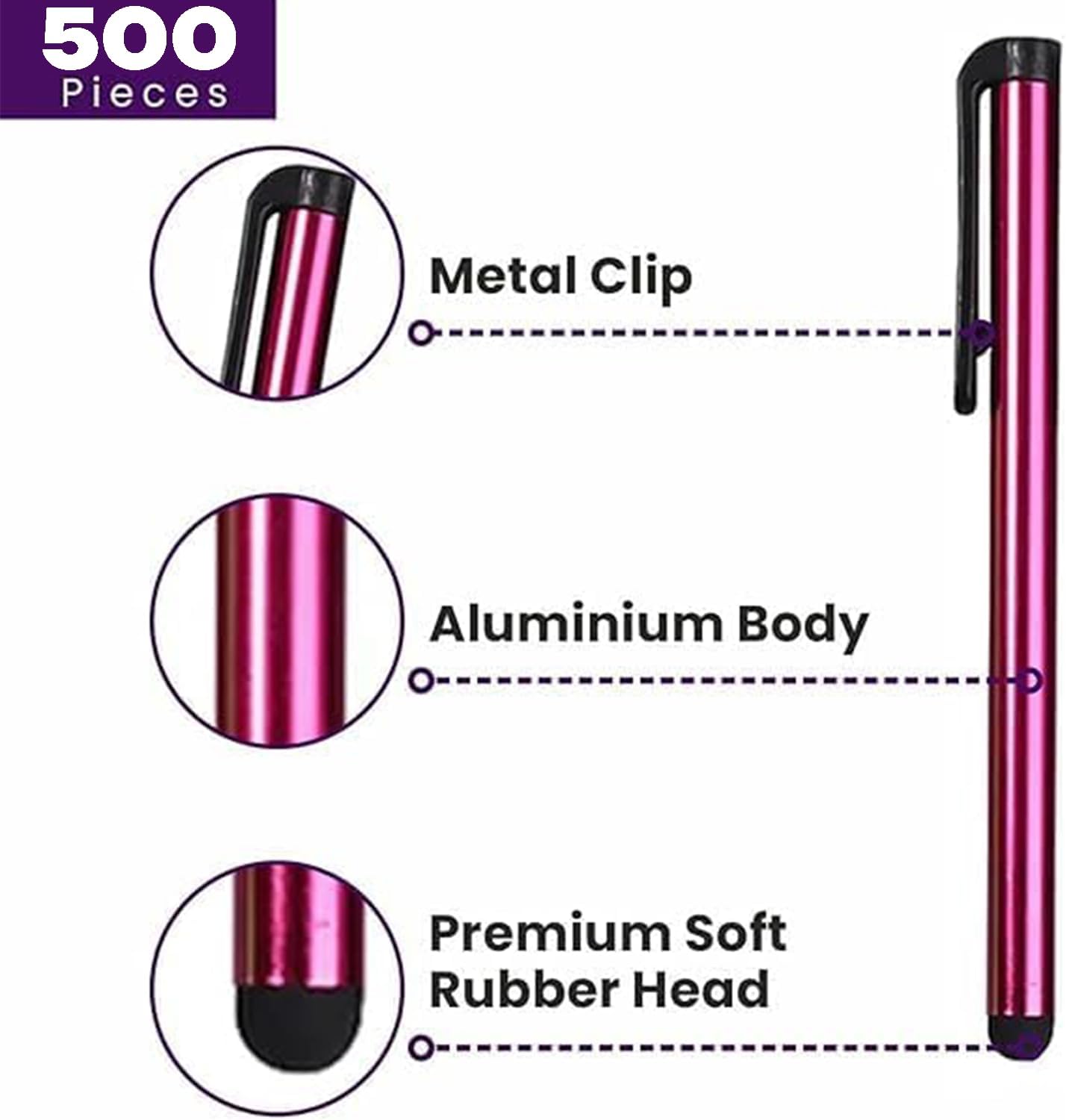 Stylus Pens for Touch Screens, 500 Pieces Stylists Pack Universal Colorful Long Metal, Touch Screen Pens for iPad, iPhone, Android, Galaxy, Chrome Book, Tablets, Assorted Colors All Touch Devices-4"