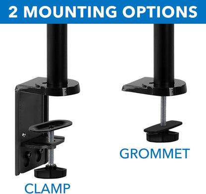 Mount-It! Single Monitor Arm Mount | Desk Stand | Full Motion Height Adjustable Articulating Gas Spring Arm | Fits 19 21 24 27 29 30 32 Inch VESA Compatible Computer Screen | C-Clamp and Grommet Base